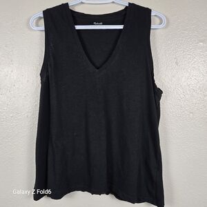 Madewell Black 100% Cotton V-Neck Tank Top L Minimalist Essential Layering Piece
